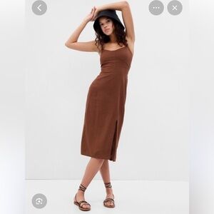 GAP NWT Linen-Blend Tie-Back Corset Midi Dress